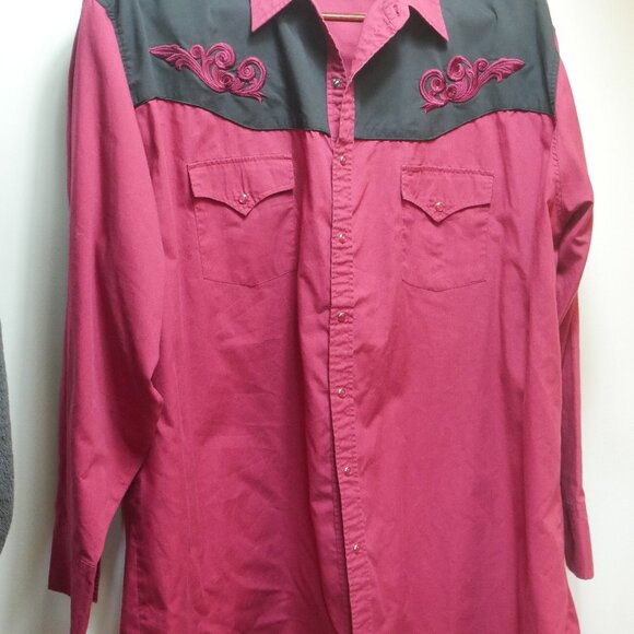 High Noon Magenta Western Shirt Pearl Snaps Embroidered Scrollwork Mens 3XL - Picture 1 of 16